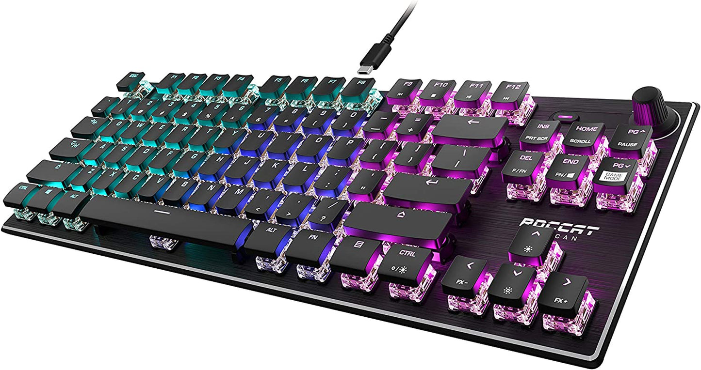 Vulcan TKL Mechanical PC Tactile Gaming Keyboard, Compact, Tenkeyless, Titan Switch Optical, RGB AIMO Lighting, Anodized Aluminum Top Plate, Detachable USB-C Cable, Low Profile Design, Black